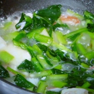 小松菜とエビの塩炒め